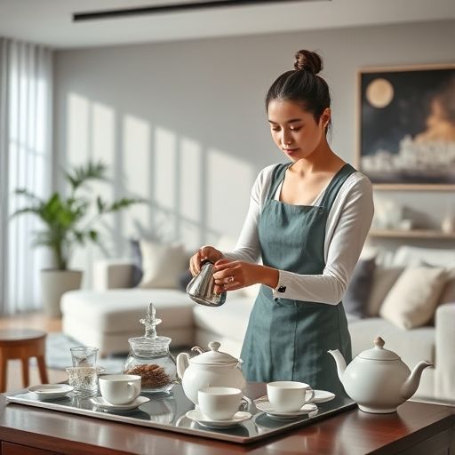 茶艺师在客厅准备高端茶