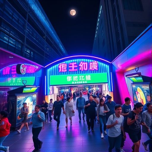 广州白云区地铁站夜景