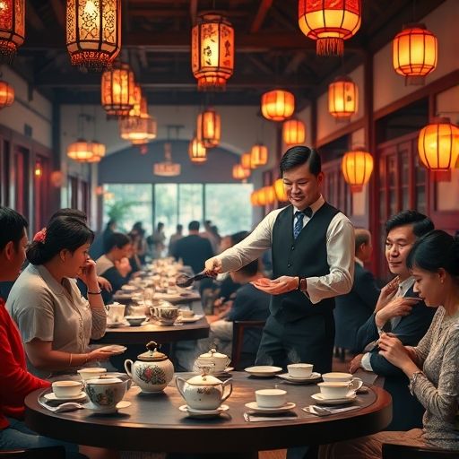 广州QT场所服务人员为顾客提供茶水